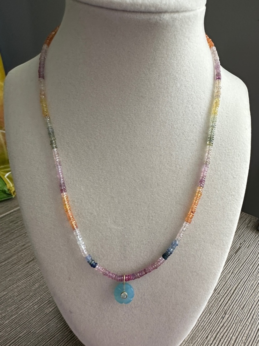 Handmade Multicolor Sapphire Necklace with Blue Chalcedony Pendant